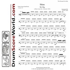Mr. Big - Shine | Drum Sheet